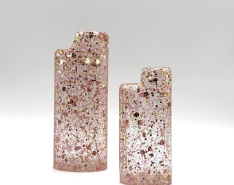 Rosé Sparkle Lighter Sleeve | Glitter Resin Lighter Case | Handmade