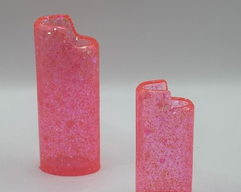 Fairycore Glitter Lighter Sleeve – Pink Iridescent Resin BIC Cover