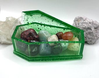 Emerald Magic Coffin- Witchy Decor & Crystal Storage