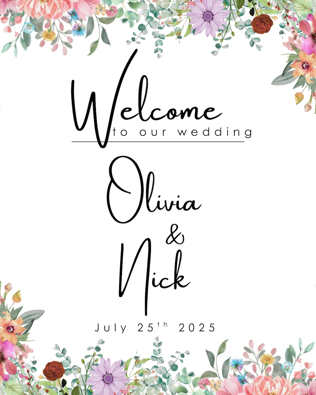 Floral Wedding Welcome Sign | Canva Editable Template | 24x30" Digital ...