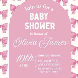 Pink Bow Baby Shower Invitation- Editable Template