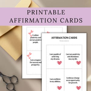 Tarjetas de afirmaciones imprimibles para positividad y amor propio / Tarjetas con citas motivacionales / Apoyo para la salud mental / Descarga digital instantánea