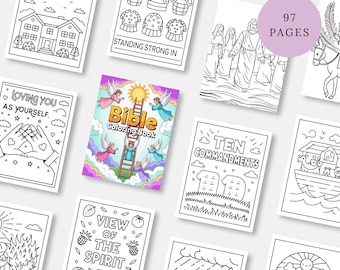 Bible Coloring Book for Kids 97 Pages | Christian Religious Coloring Sheets | Printable Bible Story Book for Sunday School & Homeschool