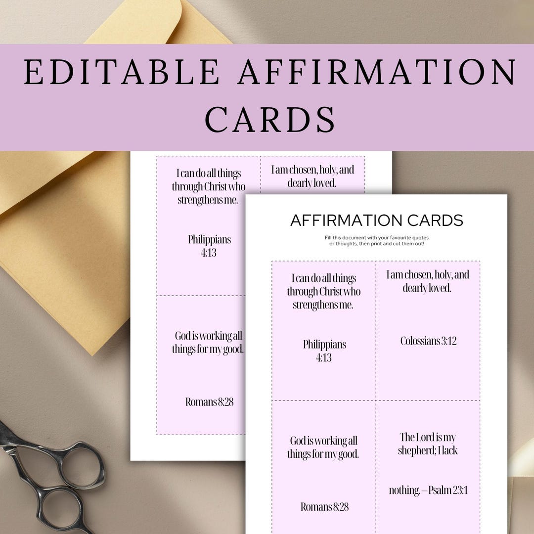 Editable Affirmation Cards Canva Template | Positive Printable Cards ...