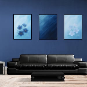 Blue Wall Art Set 3, Blue Floral Art, Digital Print, Blue Beachy Ocean Art, Printable Art, Blue Room Decor, Modern Wall Art, Watercolor Art