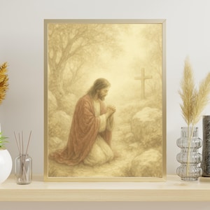 Garden of Gethsemane, Picture of Jesus Praying, Christian Printable Art, Jesus Painting, Bible Art, Christian Art, Jesus Print, Jesus Poster