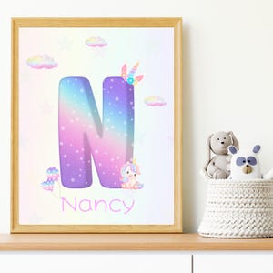 Unicornio con nombre personalizado, arte de pared para habitación infantil, decoración de guardería personalizada, arte de pared personalizado, arte con nombre de unicornio, impresión de guardería, regalo para bebé