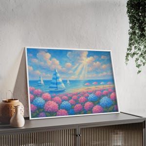 Nantucket Sailboat & Hydrangea Print: Coastal Wall Art, Coastal Boats Digital Download,