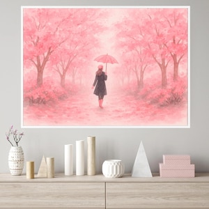 Cherry Blossom Print, Girly Pink Floral Art, Charming Spring Art, Digital Download,