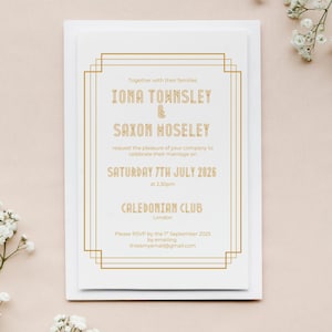 Art Deco Wedding Invitation, Gold Art Deco Wedding Invitation, Gatsby Wedding Invitation, 20&#39;s Wedding Invitation, Hollywood Glamour Wedding
