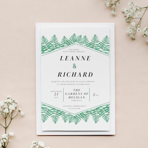 Botanical Wedding Invitation, Fern Wedding Invitation, Template Digital File, Cornwall Wedding Invitation, Foliage Wedding Invitation