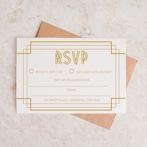 Art Deco Wedding RSVP, 1920s Wedding Invitation, Great Gatsby Wedding Invitation, Gold Wedding Invitation, Hollywood Glamour Wedding RSVP