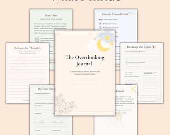 Overthinking dagboek afdrukbaar | Angst, zelfhulp digitaal dagboek | CGT-werkbladen voor geestelijke gezondheid | Gedachtespiraal en pdf opnieuw inlijsten