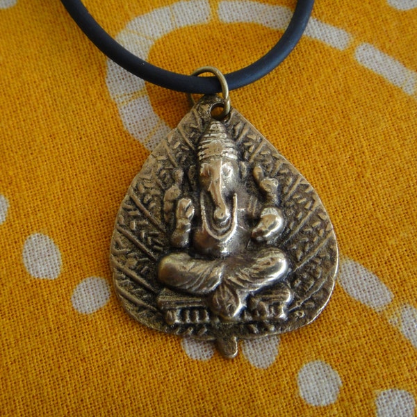 Ganesh Messing Palmblatt Anhänger Halskette Tribal Hindu Schmuck