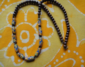 African Trade Beaded Necklace Prayer Bead Mala Rasta Mens Long Statement Hemp Tribal