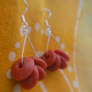 Red Cinnamon Recycled Glass African Bead Teardrop Earrings image 3