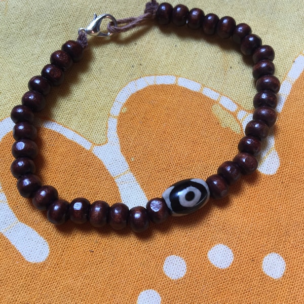 Little Dzi Prayer Bead Bracelet Tibetan Statement Hemp Jewelry