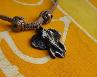 Ganesh Brass Beaded Hemp Necklace