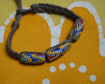 African Glass Trade Bead Hemp Bracelet / Anklet