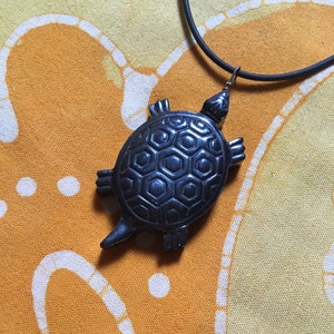 Carved Hematite Turtle  Pendant  Necklace Tribal Mens Honu