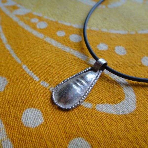 Silver Teardrop Ethiopian Charm Necklace Tribal Ethnic Pendant Middle Eastern Boho Jewelry