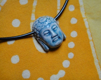 Raku Ceramic Carved Buddha Pendant Necklace Kwan Quan Kuan Yin