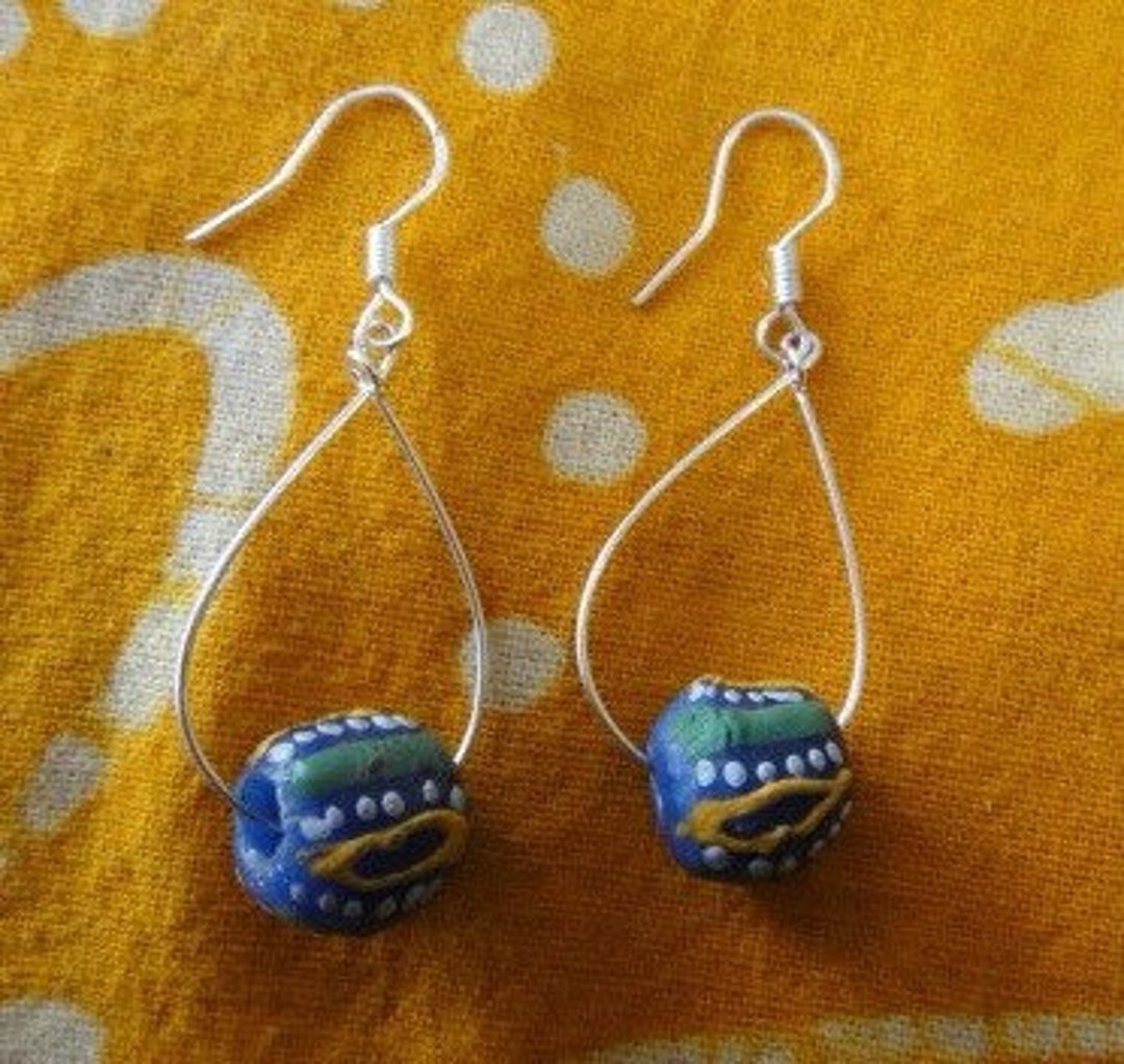 African Pattern Glass Bead Teardrop Earrings Etsy