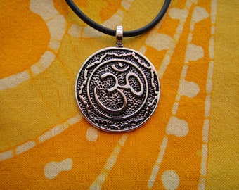 Ohm Aum Om  Hammered Pendant Necklace