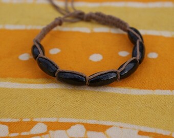 Black Prayer Bead Hemp Bracelet