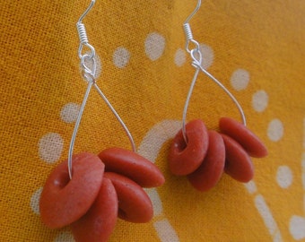 Red Cinnamon Recycled Glass African Bead Teardrop Earrings