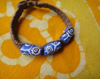 African Glass Trade Bead Hemp Bracelet / Anklet