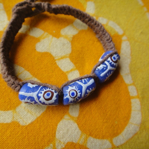 Afrikanische Glas Handel Bead Hanf Armband / Fußkette