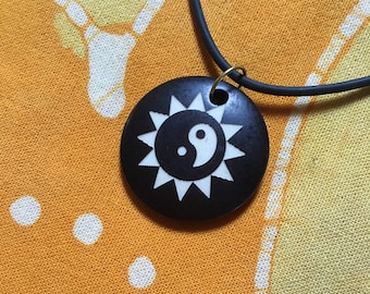 Tribal Yin Yang Carved Bone Pendant
