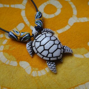 Carved Sea Turtle Pendant African Bead Necklace Mens Surfer Choker Tribal Jewelry image 2