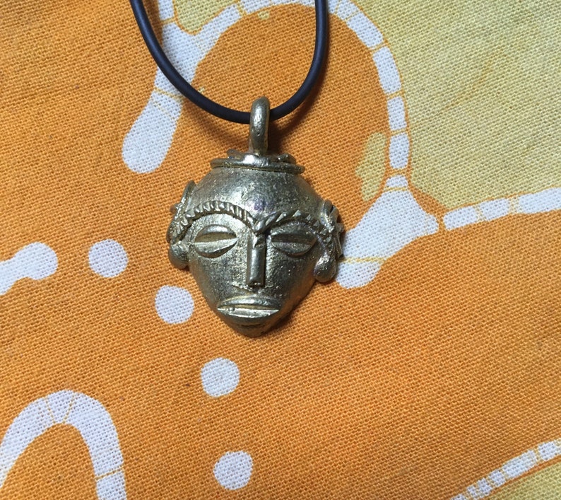 African Mask Cast Brass Pendant Necklace Tribal Mens Afrocentric Jewelry