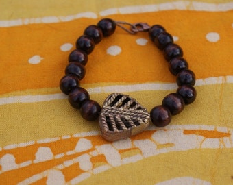 Ashanti Brass Leaf Prayer Bead Bracelet