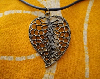 Antiqued Brass Leaf Pendant Necklace