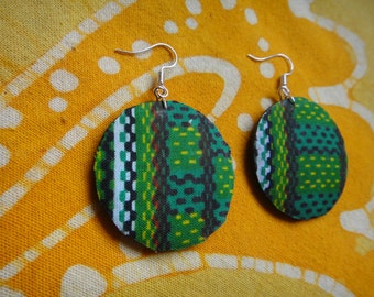 African Green Wax Print Batik Fabric Earrings Tie Dye Hippie Boho