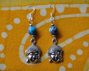 Buddha Head Charm Agate Bead Earrings