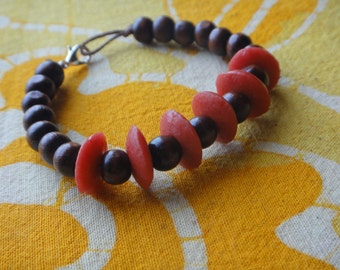 Red Recycled African Glass Prayer Bead Bracelet Krobo Trade Recycled Ghana