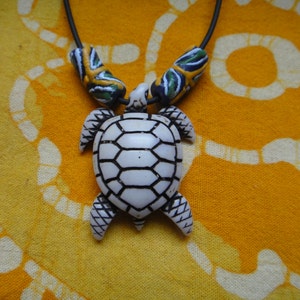 Carved Sea Turtle Pendant African Bead Necklace Mens Surfer Choker Tribal Jewelry image 1