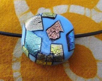 Blue Fused Glass Pendant Necklace Disc Coin Minimalist Jewelry