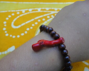 Red Coral Bamboo Twig Prayer Bead Bracelet