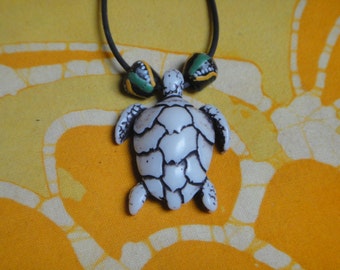 Carved Sea Turtle Pendant African Bead Necklace