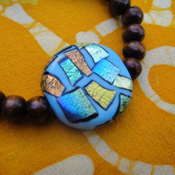 Blaue Mosaik verschmolzen Glas Gebet Perle Armband