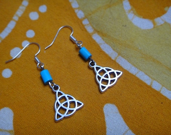 Eternal Knot Charm Turquoise Beaded Earrings Zen Jewelry Geometric Traingle