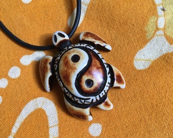 Carved Sea Turtle Yin Yang Pendant Necklace