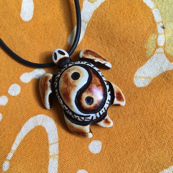 Carved Sea Turtle Yin Yang Pendant Necklace