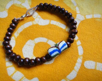 Marbled African Trade Bead Bracelet Prayer Bead Krobo Recycled Glass Ghana, West Africa Mens Afrocentric Jewelry