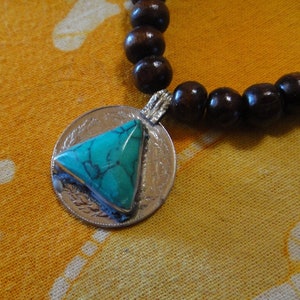 Arabic Coin Triangle Inlaid Stone Prayer Bead Necklace